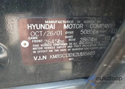 2002 Hyundai Santa Fe Gls/Lx z USA, uszkodzony, nr VIN KM8SC13DX2U185685